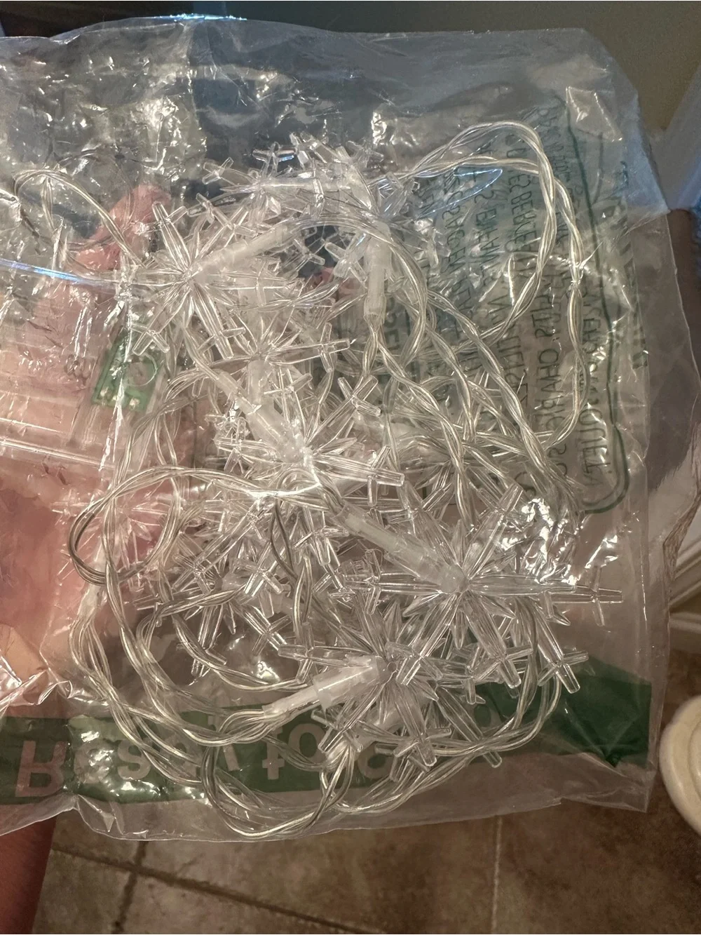 10Ft Long Blue Snowflake Light Strand. Solid or Flashing Blue. Battery Operated